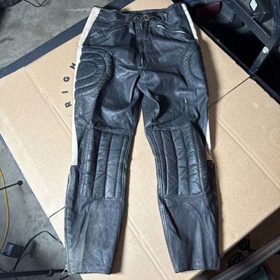 Vintage Major Moto-Cross Accessories Padded Black Leather Pants Size Medium