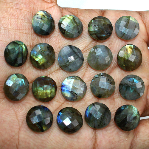 162 CT \ 18 Pcs Natural Labradorite Round 14MM Checker Faceted Cut Gemstones Lot