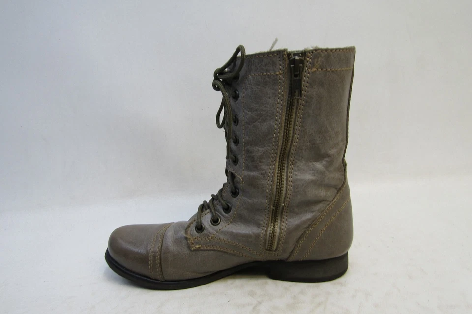 STEVE MADDEN Talla 7 M Gris Marrón Cuero Cremallera Combate Botines Altos TROOPA Foto 2 de 4