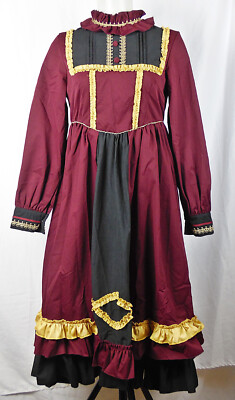 Ambitious Priestess Lolita Cosplay Burgundy & Black Intricate Midi Dress M JR