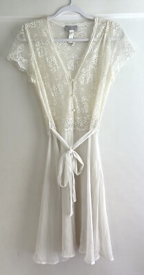 Lise Charmel Ivory Sheer Lace Nightie Negligee Dress Size 40 Small