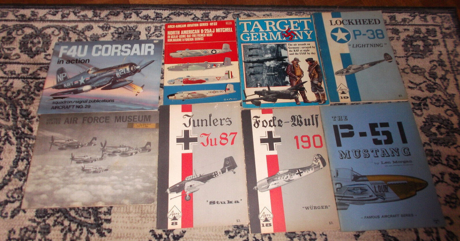 Lot of 8 WWll Aircraft Books - Softcover - P-38, P-51, B-25A, F4U, FW190