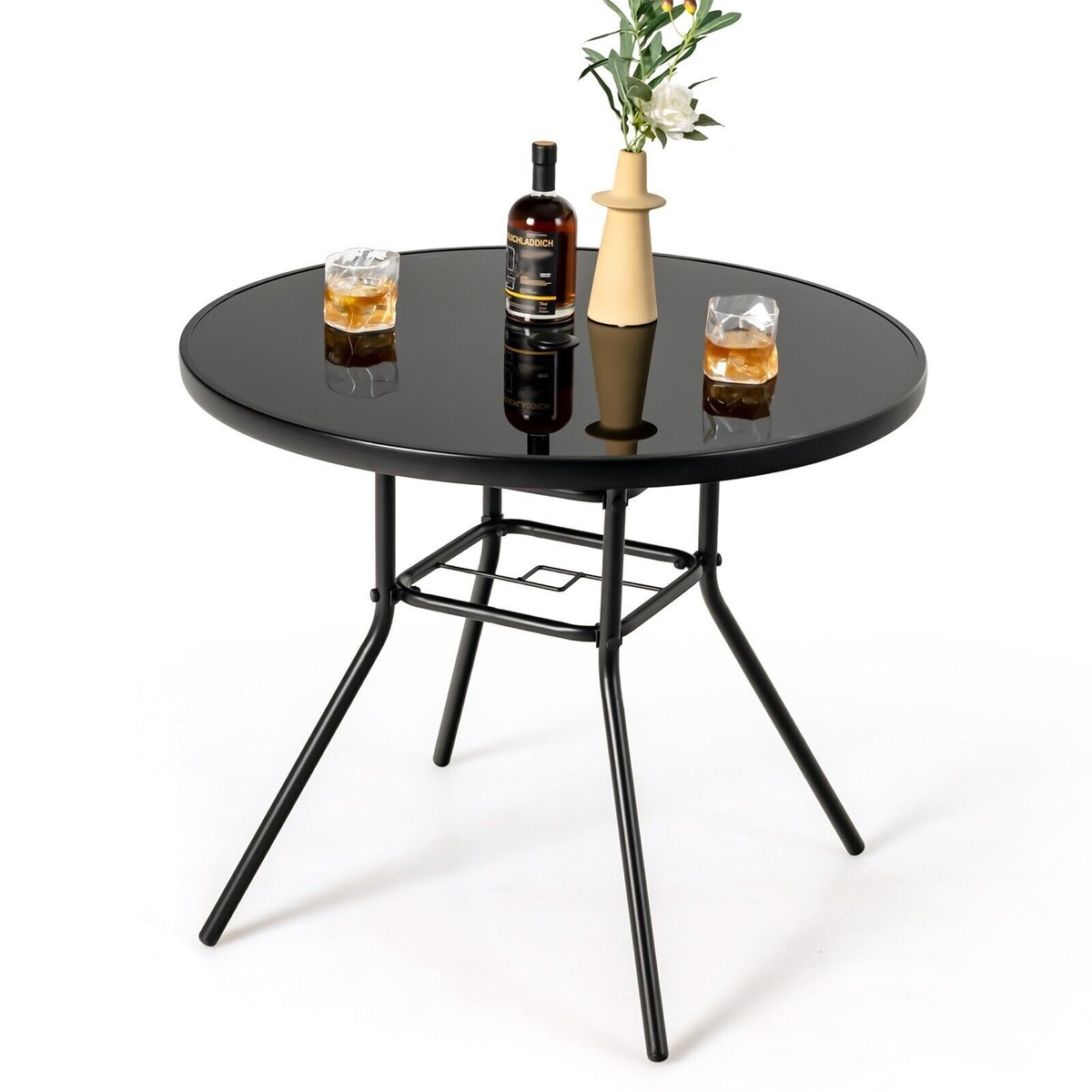 Outdoor Dining Table Patio Round Tempered Glass Table with 35mm