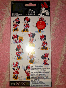 DISNEY Stickers MINNIE POLKA DOT 2 Sheets 24 Pieces NIP