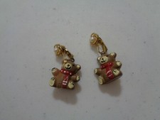 Cute Pair Dangling Teddy Bear w/Scarf Clip Earrings Christmas D8