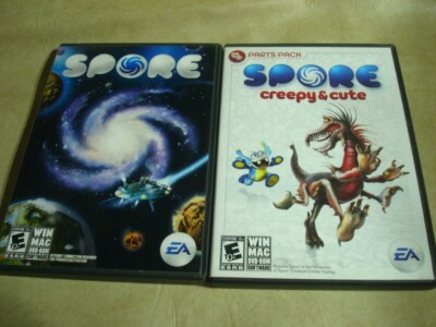 Spore & Spore Creepy & Cute PC Games WIN/MAC DVD-ROM 2008 Disc with Manuals CIB 