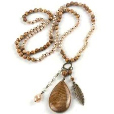 Classic Boho Natural Brown Stone Beads Beaded Necklace Women Gift New