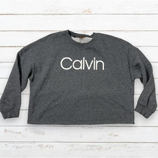 Calvin Klein Women's Gray Pullover Cropped Sweatshirt Size XL
