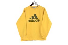 Vintage Adidas Sweatshirt Size S Yellow Big Logo Crewneck Pullover Jumper 90s
