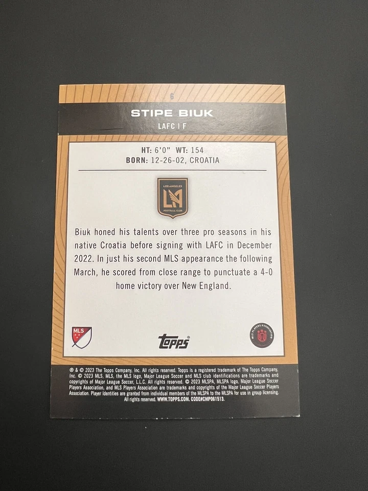 STIPE BIUK 2023 Topps Chrome PITCH PRODIGIES Green Parallel #6 LAFC 21/75 RC - Image 2 of 2