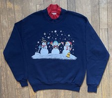 Vintage Christmas Holiday 3 Snowmen Sweatshirt Snowing Womens Size Medium