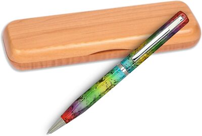 Elica Ball Pen   Rainbow with White Accents with Single Gift Box Maple