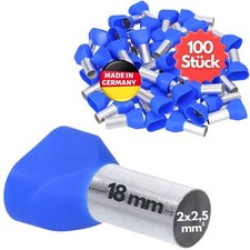 100 pieces Kalitec AET2518BL twin ferrules insulated 2x2.5mm² 18mm copper