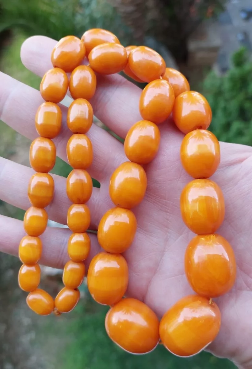 87 Grams Antique Bakelite Necklace Beads Marbled