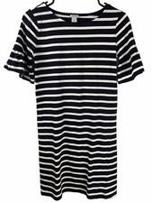 J Crew Dress Sz XXS Black/ White Striped T Shirt Dress Cute Bell Sleeve