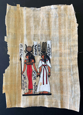 Ägyptisches Papyrusgemälde, Göttin Isis führende Königin Nefertari handbemalt