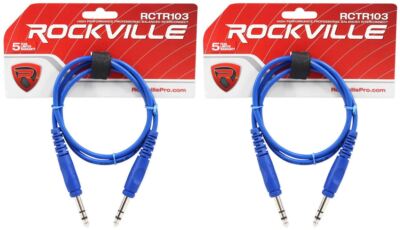 2 Rockville RCTR103BL Blue 3' 1/4'' TRS to 1/4'' TRS Cable 100% Copper