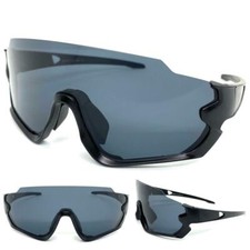 Oversize 90's RETRO SPORTY WRAP AROUND Style SUN GLASSES Black Frame Dark Lens