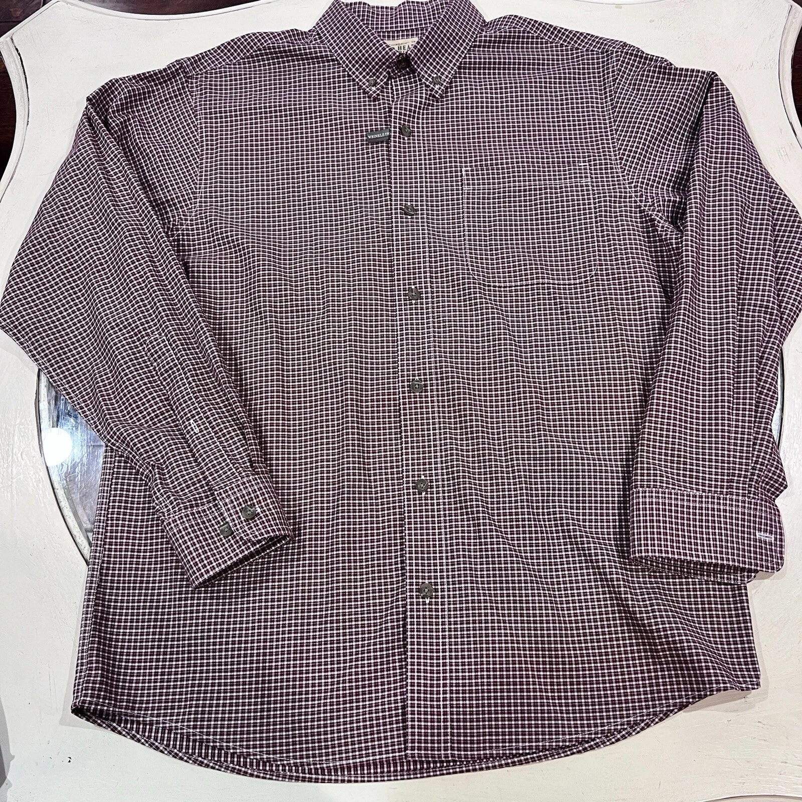 REDHEAD Men's Button Shirt Large Red/White Check Long Sleeve Casual