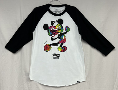 Neff Men's Mickey Mouse Rainbow Bend Raglan 3/4 Sleeve T-Shirt White/Black Large