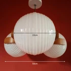 Large Retro Sputnik 1980s Wooden Pendant Light with Opaline Milk Glass Globes