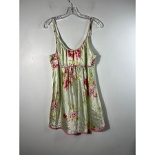 Vtg Y2K Oscar de la Renta Pink Label Floral Baby Doll Slip Dress M Green Pink