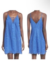 ASTR The Label Blue Lace Up Crochet Slip Dress Boho Festival Size S