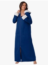 Ladies Dreams  Co Blue Zipper Front Sherpa LIned Hood Robe NWT