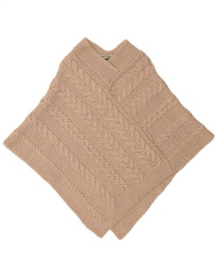 Aran Crafts Womens Oversized Poncho Jumper UK 10 Small Beige Merino Wool AJ03