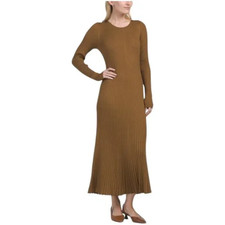 TOCCIN Women’s Meadow Skinny Long Sleeve Midi Dress size S NWT Rib Knit Brown