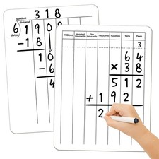 Dry Erase Math Board, Long Division Practice, Home Use, 9x12