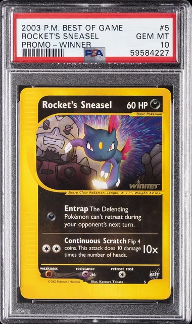 2003 POKEMON BEST OF GAME PROMO WINNER #5 ROCKET'S SNEASEL PSA 10