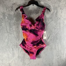 DKNY Women's Swimsuit S One Piece Ruffle Pink Abstract Mirage Underwire NWT