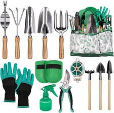 Gardening Hand Tool Kit 14PCS Heavy Duty Stainless Steel Garden Tool Set with Fl