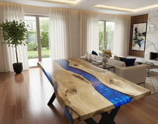 Handmade Epoxy River Table Top Blue Resin Live Edge Wood Slab Rustic Modern