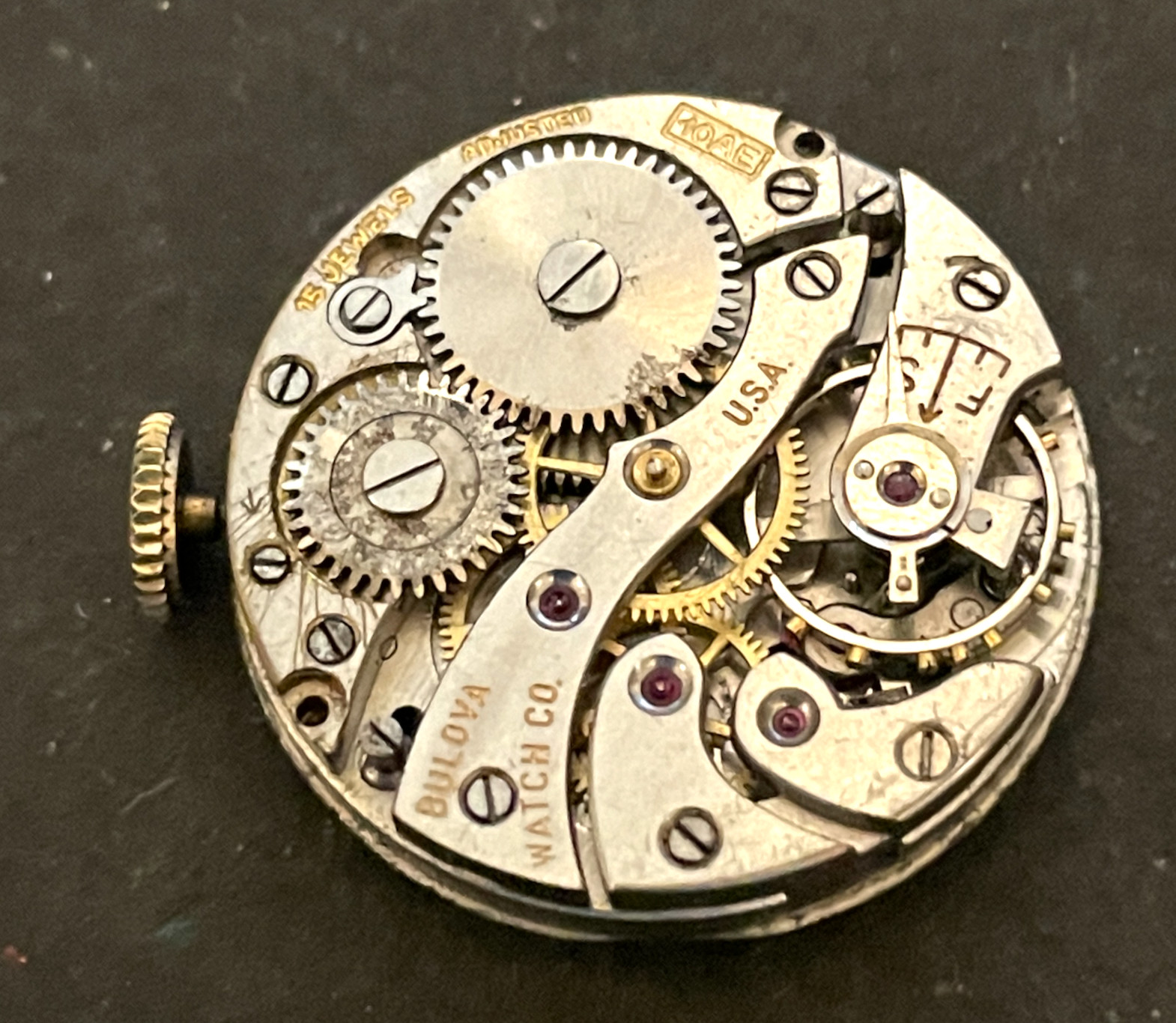 Vintage Bulova Cal 10AE Men's Watch Movement Parts/Repair 10 AE 15j USA