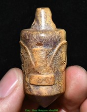 2''Liangzhu Culture Old Jade Carved Beast Face Awl Bodkin Zhuizi Amulet Pendant