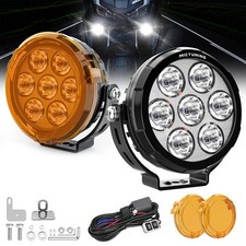 2x 4.5" Motorcycle Round LED Driving Work Light Pods Fog Spotlight w/Amber Cover