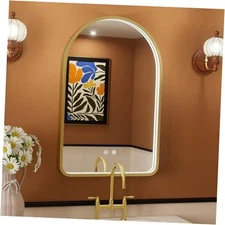 20x30 Inch Arched LED Bathroom Mirror with Lights, 30"L x 20"W Arch Gold