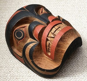 RICHARD HUNT NORTHWEST COAST KWAKIUTL CARVED CEDAR WOOD MAN FROM SEA MASK 1973