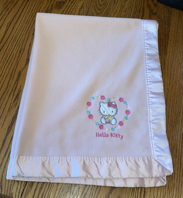 Hello Kitty Sanrio Pink Baby Blanket Satin Edging Trim