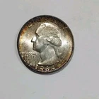 1964 P Wahington Quarter 25C 90% Silver BU Brilliant Uncirculated Toning