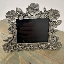 Kirk Stieff Pewter  Ornate Floral  Photo Picture Frame Holds 3.5 X 2.75" Photo