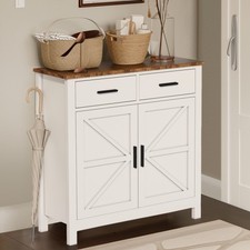 Farmhouse Kitchen Storage Cabinet Buffet Sideboard Coffee Bar with Drawers White