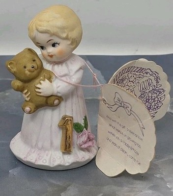 Enesco Growing Up Birthday Girls AGE 1 Blonde Figurine 1981 Vintage Lavender 