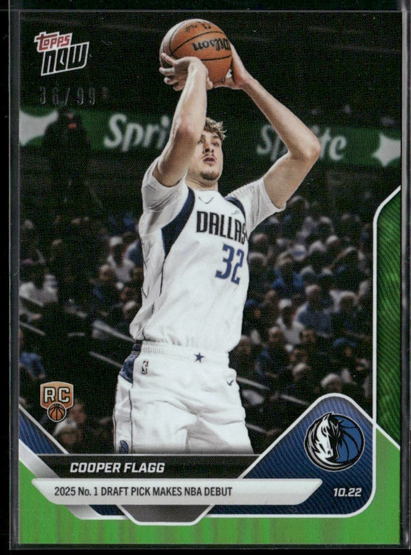 2025-26 Topps Cooper Flagg Topps Now #6 Green 36/99 + 9 Topps Now Cards