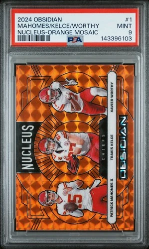 2024 PANINI OBSIDIAN NUCLEUS PATRICK MAHOMES TRAVIS KELCE XAVIER WORTHY RC PSA 9