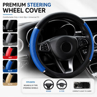 Leather Car Steering Wheel Cover Anti-Slip Universal Protector 38cm 15inch UK