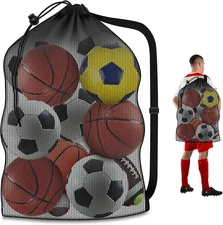 Sports Ball Bag, Heavy Duty Breathable Mesh Storage Bag, 40" X 30" Hold 10-12