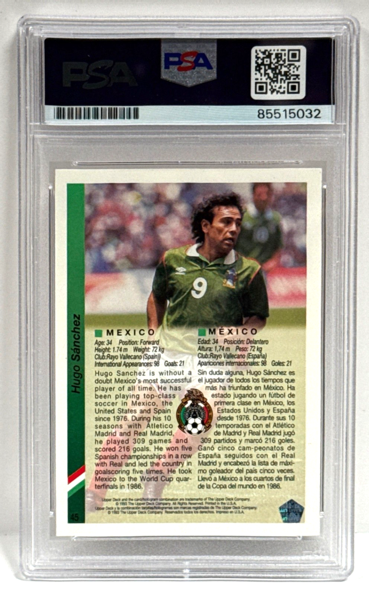 Hugo Sanchez Signed 1994 Upper Deck World Cup Soccer Card #45